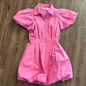 Olivaceous Pink Puff Sleeve Dress